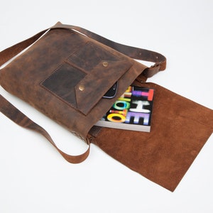 Handmade satchel multi pockets, Leather laptop / tablet messenger,  Rustic Distressed Leather with Personalization