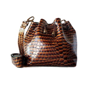 Snakeskin embossed Bucket bag, Leather Drawstring bag, Lots of colors