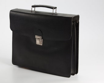 Black Vintage Leather Briefcase, Large Portfolio, iPad, Laptop, Document bag