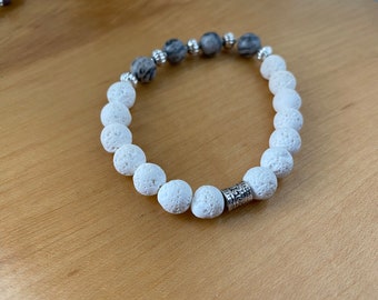 Bracelet white and jasper lava beads