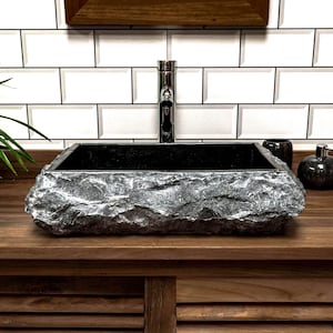 Rough Hewn Black Rectangular Stone Sink – 50 x 40 x 12.5cm
