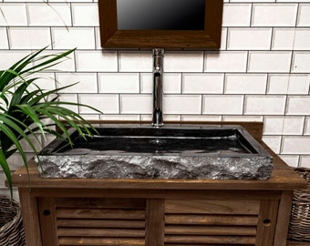 Large Black Rectangular Stone Sink – 70 x 48 x 7.5cm.