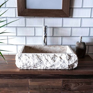 Rough Hewn Cream Rectangular Stone Sink – 50 x 40 x 12.5cm