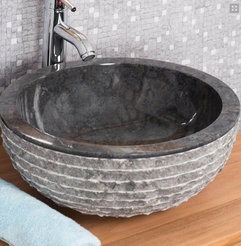 Black Carved Pattern Stone Bowl Sink 40 x 15cm. Etsy