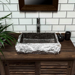 Rough Hewn Grey Rectangular Stone Sink – 50 x 40 x 12.5cm