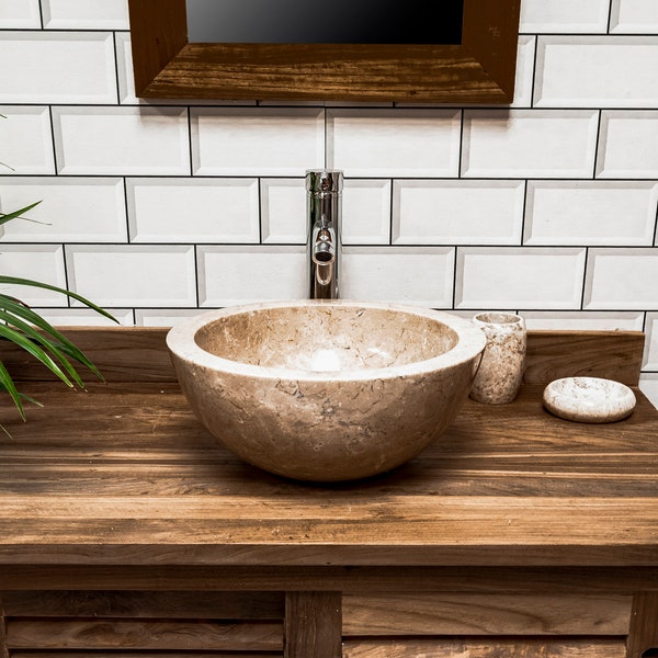 Cream Full Polished Stone Vessel Sink. 35 x 15cm.