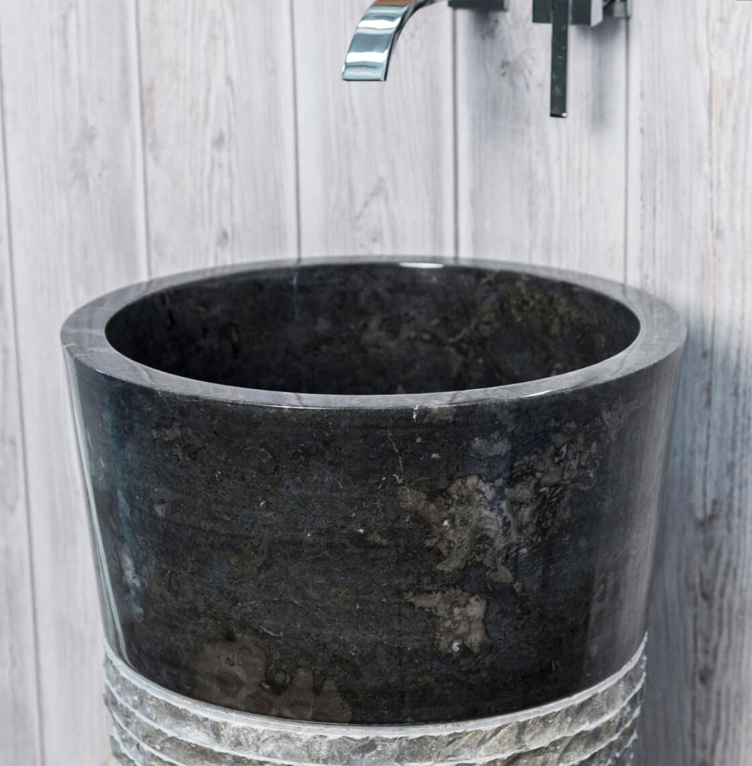Black Marble Pedestal Sink With Carved Exterior 40 X 90cm Etsy