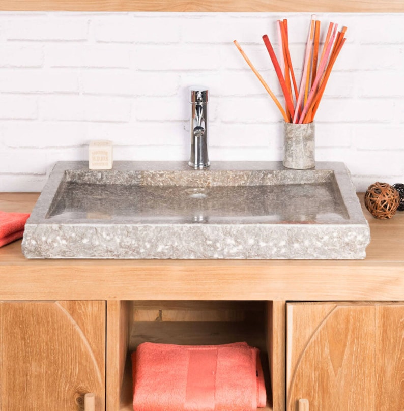 Fregadero de piedra rectangular gris grande 70 x 48 x 7.5cm. | Etsy