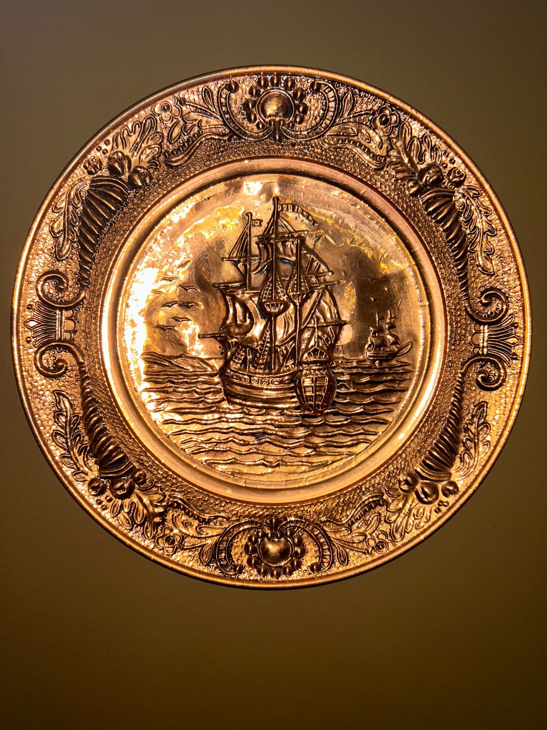 VINTAGE DECORATIVE Set of 2 Copper Wall Plates, Colonial Ships England Etsy Canada