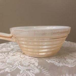 Rare, Pyrex, Mid Century Fire King French Onion Soup, Handled Soup Bowls, Milk Glass Peach Lusterware, Retro Kitchen, Made in USA, 1950s