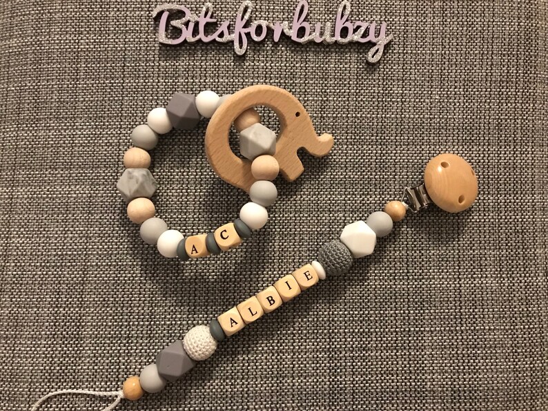 personalised dummy clip and teether