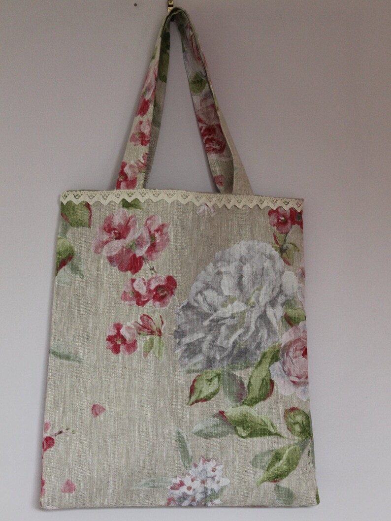 Natural Flower Print CABAS linen only Lace