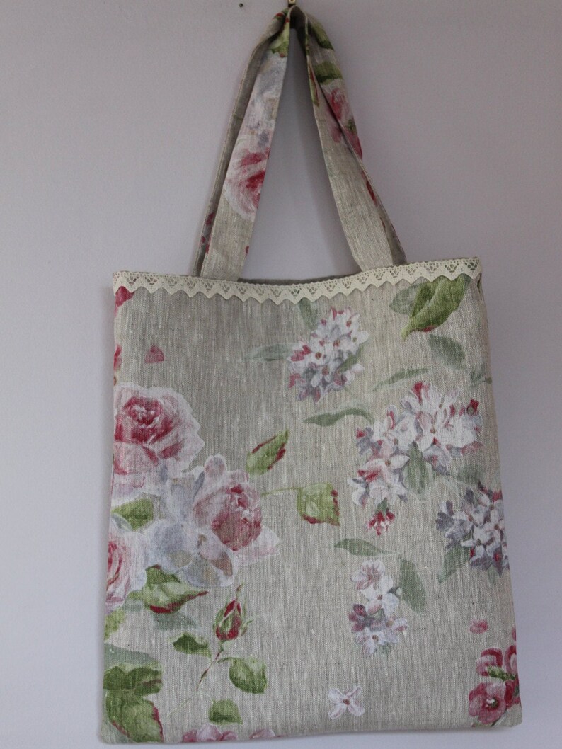 Natural Flower Print CABAS linen only Lace