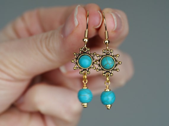 Tiny Raw Stone Earrings - Turquoise - Uniquelan Jewelry