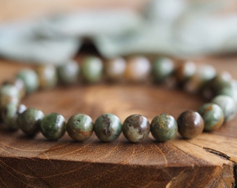 Afrikaanse Groene Opaal mannenarmband – groene opaal armband - green opal mensbracelet – herenarmband in natuurtinten – cadeau voor hem
