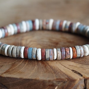 Snakeskin agate men&#39;s bracelet in 8mm disc beads - shoushan with coconut bracelet - men&#39;s bracelet in natural tones - gift for him