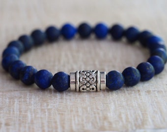 Bracelet homme Matte Lapis Lazuli - bracelet lapis lazuli - bracelet homme lapis lazuli - bracelet homme bleu foncé - bracelet garçon cool