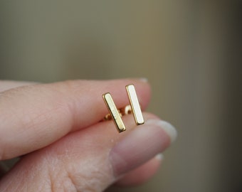 Gold stainless steel studs - small stainless steel bar stud earrings - minimalist earrings - tiny bar post - gift for her