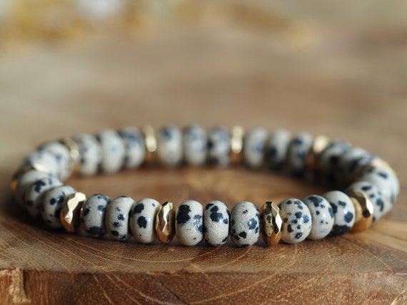 Buy Natural Dalmatian Jasper Bracelet Crystal Stone 8mm Faceted Bead  Bracelet for Reiki Healing and Crystal Healing Stone (Color : Multi) |  Globally