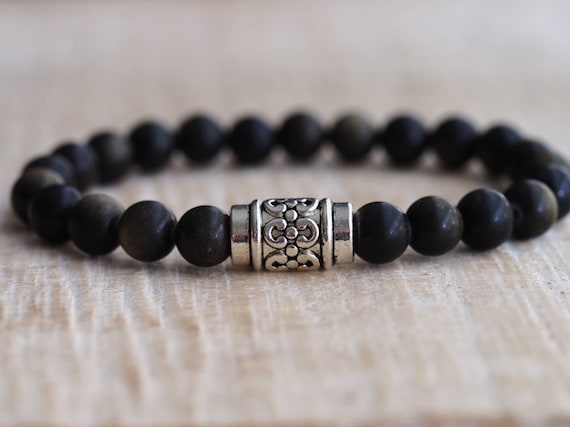 Buy Matte Obsidian Men s Bracelet Gold Obsidian Bracelet Obsidian
