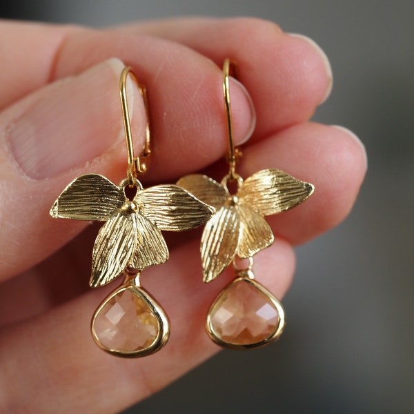 Orchid earrings on gold plated leverbacks - floral earrings - lightweight - earrings nature lover - gift for her - Mother's Day