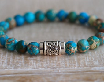 Bracelet homme Sediment Jasper - bracelet bleu - bracelet homme jaspe turquoise - bracelet homme bleu vif - bracelet garçon