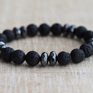 Lava stone hematite men&#39;s bracelet – lava stone with hematite bracelet – lavastone hematite human brace – black men&#39;s bracelet – gunmetal