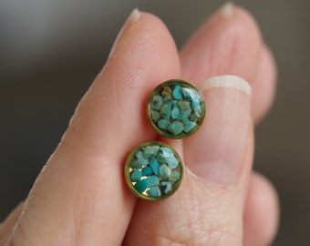 Turquoise stud earrings - 8mm stainless steel studs with New Mexico Turquoise - resin stud earrings with Turquoise - gift for her - Mother's Day