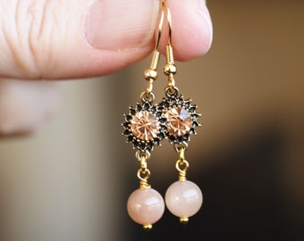 Sunstone earrings - small peach earrings - sunstone earring - gemstone earrings - lightweight earrings