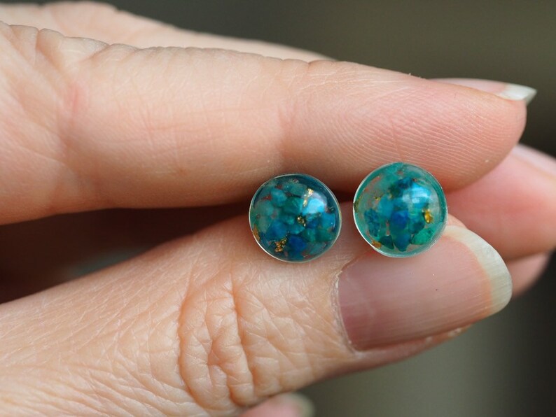 Chrysocolla Studs Earrings 10 or 12 mm-blue green earrings-studs earrings with gemstone-gemstone earrings