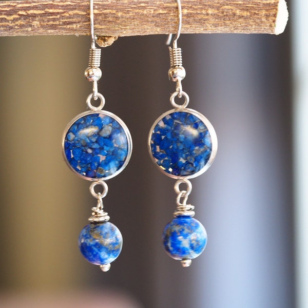 Lapis Lazuli earrings - semi-precious stone earrings - minimalist - royal blue earrings - gift for her