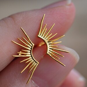 Sonnenstrahl-Ohrstecker aus Sterlingsilber – Sonnenstrahl-Ohrstecker, vergoldetes Sterlingsilber – Sonnenstrahl-Ohrstecker – Sonnen-Ohrstecker