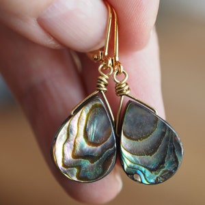 Abalone earrings with gold plated creoles or leverback ear hooks - semi-precious stone earrings - multicolor earrings - gift for her