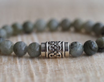 Bracelet homme labradorite - bracelet labradorite - bracelet homme labradorite - bracelet homme gris clair - bracelet garçon