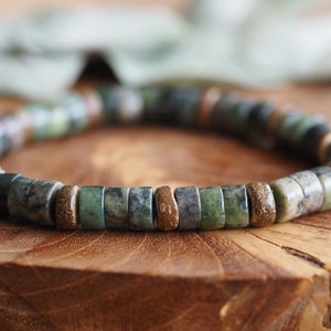 Afrikaanse Groene Opaal mannenarmband in 8mm disc kralen –  groene armband met kokosnoot – herenarmband in natuurtinten - cadeau voor hem