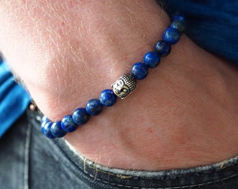 Pulsera de hombre Lapis Lazuli - pulsera Lapis Lazuli - pulsera de hombre Lapis Lazuli - pulsera de hombre azul oscuro - pulsera elástica fresca