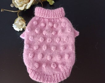 Knit Dog Sweater, Dusty Pink Dog Clothes, Chihuahua Dog Coat, Rose Cat Jacket, Small Yorkie Dress, Knitting Pet Clothes, Puppy Sweater