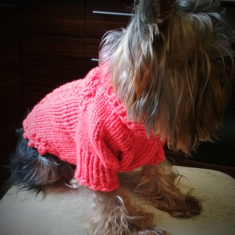 Knit Dog Sweater Clothes for Dog Rose Dog Jackets Jumper For Yorkie Cable Knit Dress Pink Dog Dress Knit Dog Pullover Turtleneck dog