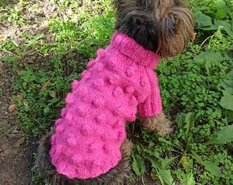 Stricken Sie Hundepullover, rosa Hundekleidung, Chihuahua Hund Mantel, Hundejacke, kleines Hundekleid, Strickhaustierkleidung, Hundewolle Geschenk, Yorkie Kleid