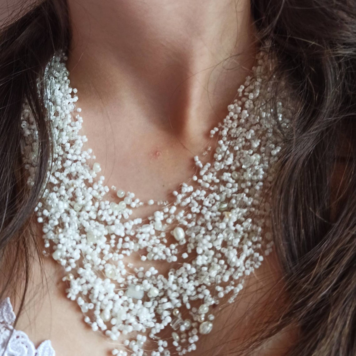 Air Necklace with Beads Handmade Air Necklace Beaded Etsy