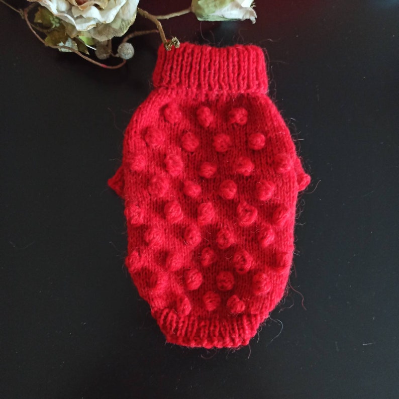 Knit Dog Sweater, Red Dog Clothes, Chihuahua Dog Coat, Dog Jacket