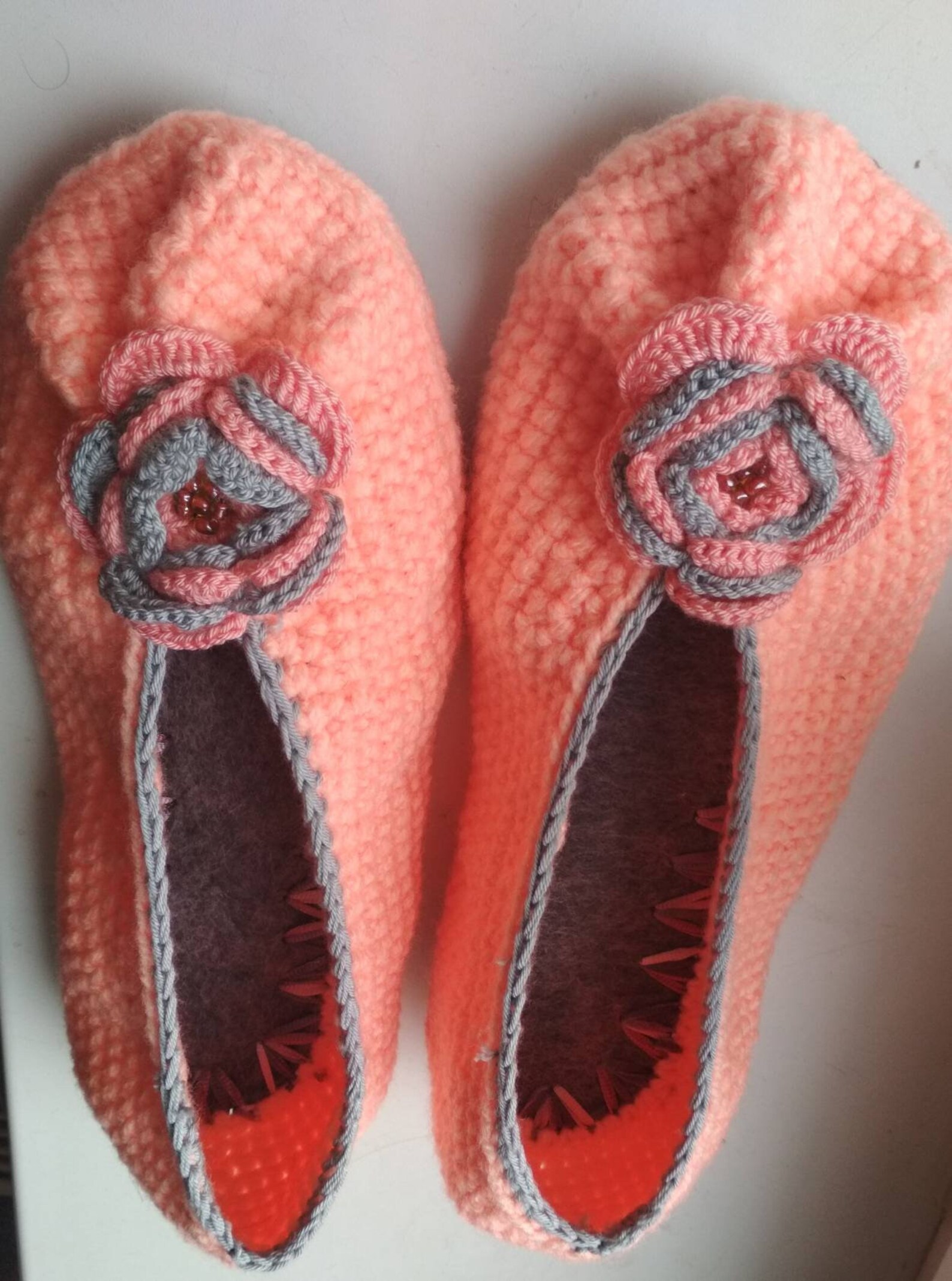women crochet shoes,house slippers,ballet crochet flats, handmade slippers with flower, knitted slippers with felt soles mother&