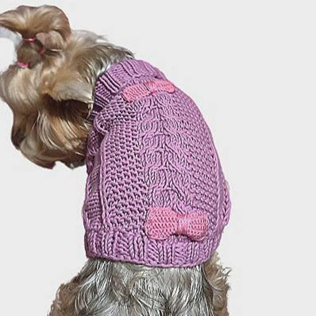 Lilac Knit Dog Sweater, Cotton Dog Clothes, Purple Dog Coat, Lilac Dog