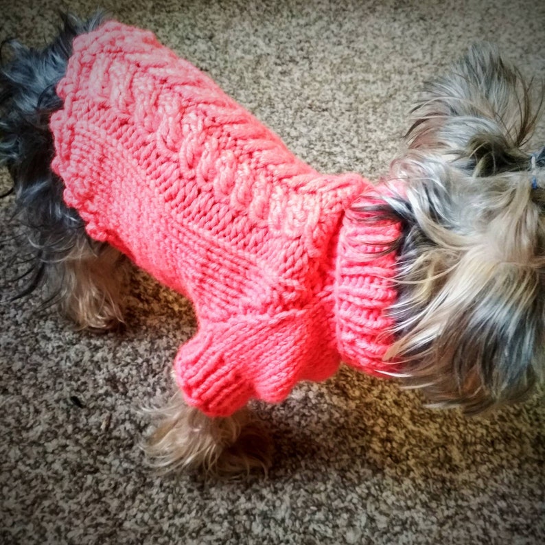 Knit Dog Sweater Clothes for Dog Rose Dog Jackets Jumper For Yorkie Cable Knit Dress Pink Dog Dress Knit Dog Pullover Turtleneck dog
