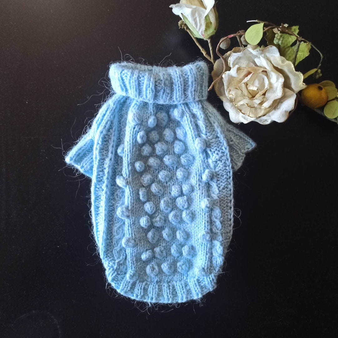 Knit Dog Sweater, Blue Dog Clothes, Chihuahua Clothes, Dog Jacket