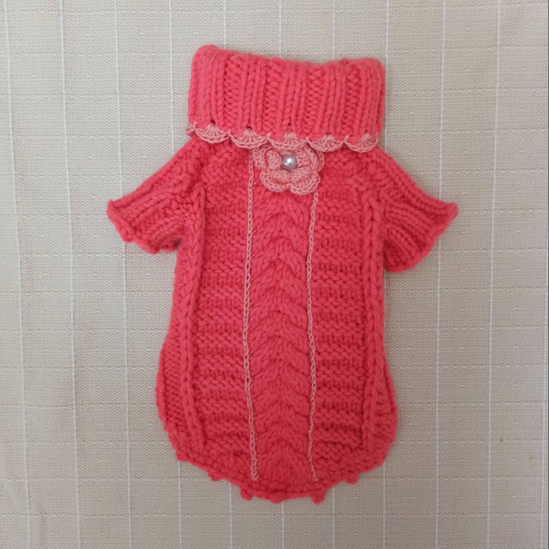 Knit Dog Sweater Clothes for Dog Rose Dog Jackets Jumper For Yorkie Cable Knit Dress Pink Dog Dress Knit Dog Pullover Turtleneck dog