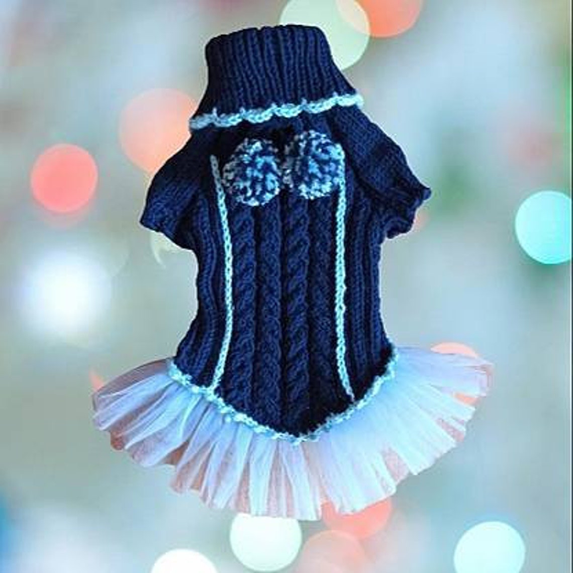Navy blue dog dress Knit dog sweater Blue dog Clothes Small Etsy