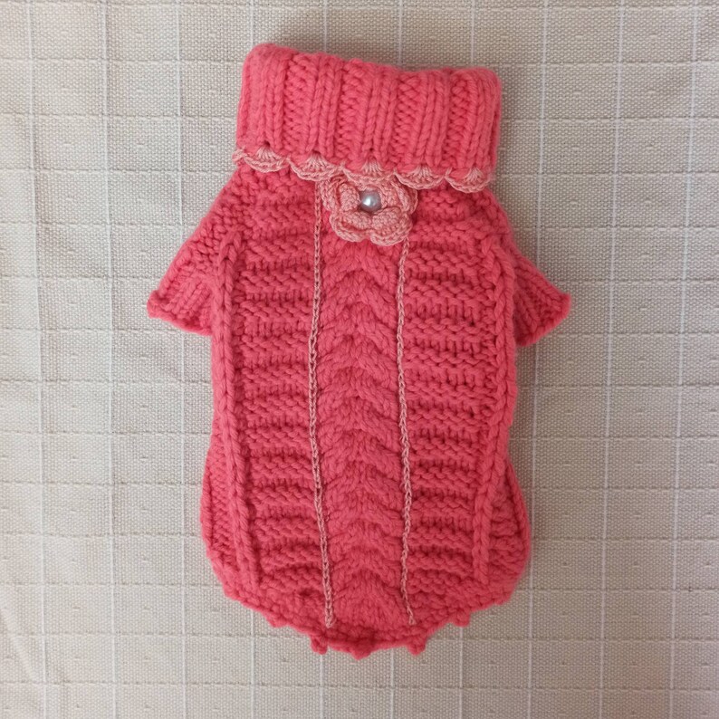 Knit Dog Sweater Clothes for Dog Rose Dog Jackets Jumper For Yorkie Cable Knit Dress Pink Dog Dress Knit Dog Pullover Turtleneck dog