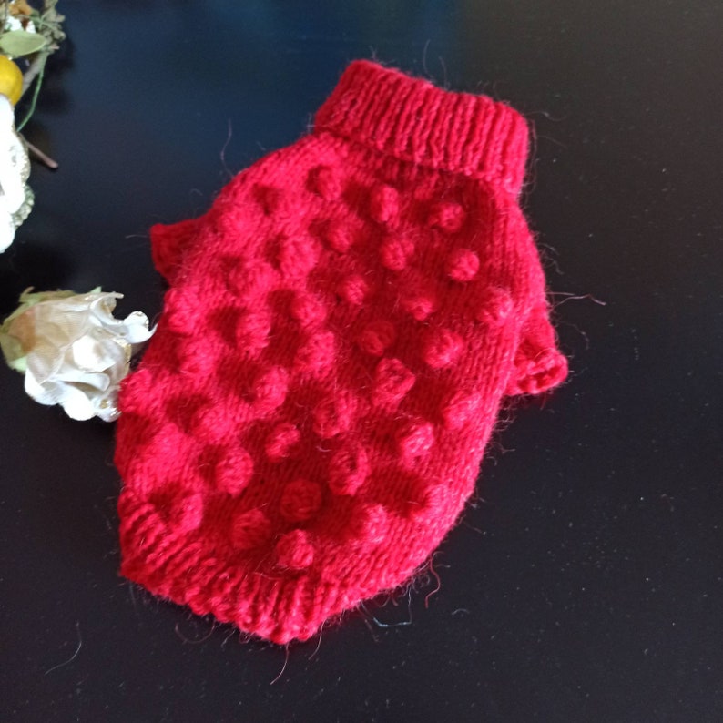 Knit Dog Sweater, Red Dog Clothes, Chihuahua Dog Coat, Dog Jacket