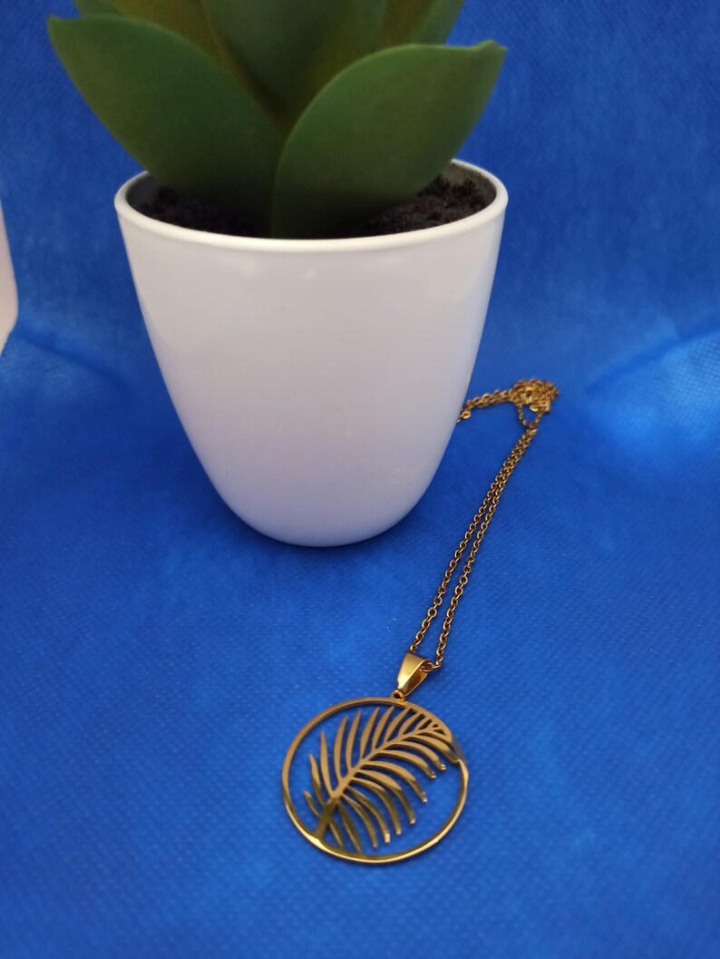 Collier Pendentif Feuille Or Plaqué - Chaîne 69cm, Vintage, Cadeau Pour Femme Ou Fille